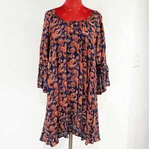 Alter’d State peasant shift dress size S Boho blue & peach paisley festival chic